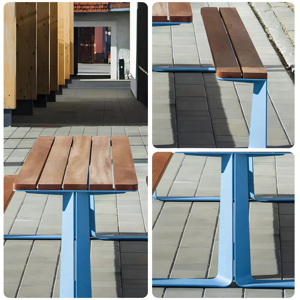 SOLARA Outdoor Table and Bench Set Modern Geometric Design Wood Plastic Composite for Patio Garden Park Courtyard