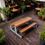 SOLARA Outdoor Table and Bench Set Modern Geometric Design Wood Plastic Composite for Patio Garden Park Courtyard