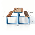 SOLARA Outdoor Table and Bench Set Modern Geometric Design Wood Plastic Composite for Patio Garden Park Courtyard