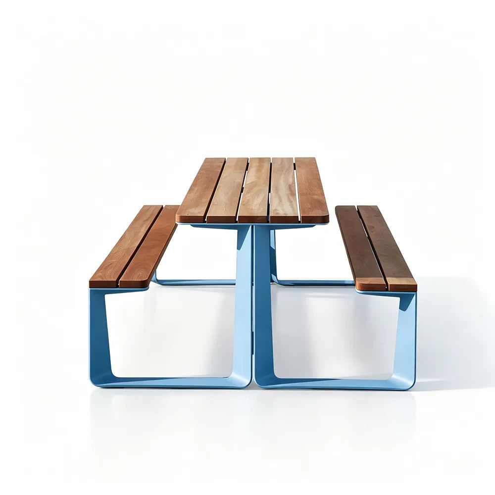 SOLARA Outdoor Table and Bench Set Modern Geometric Design Wood Plastic Composite for Patio Garden Park Courtyard
