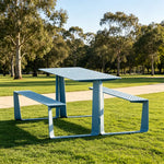 SOLARA Outdoor Table and Bench Set Modern Geometric Design Stainless Steel for Patio Garden Park Courtyard