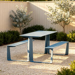 SOLARA Outdoor Table and Bench Set Modern Geometric Design Stainless Steel for Patio Garden Park Courtyard