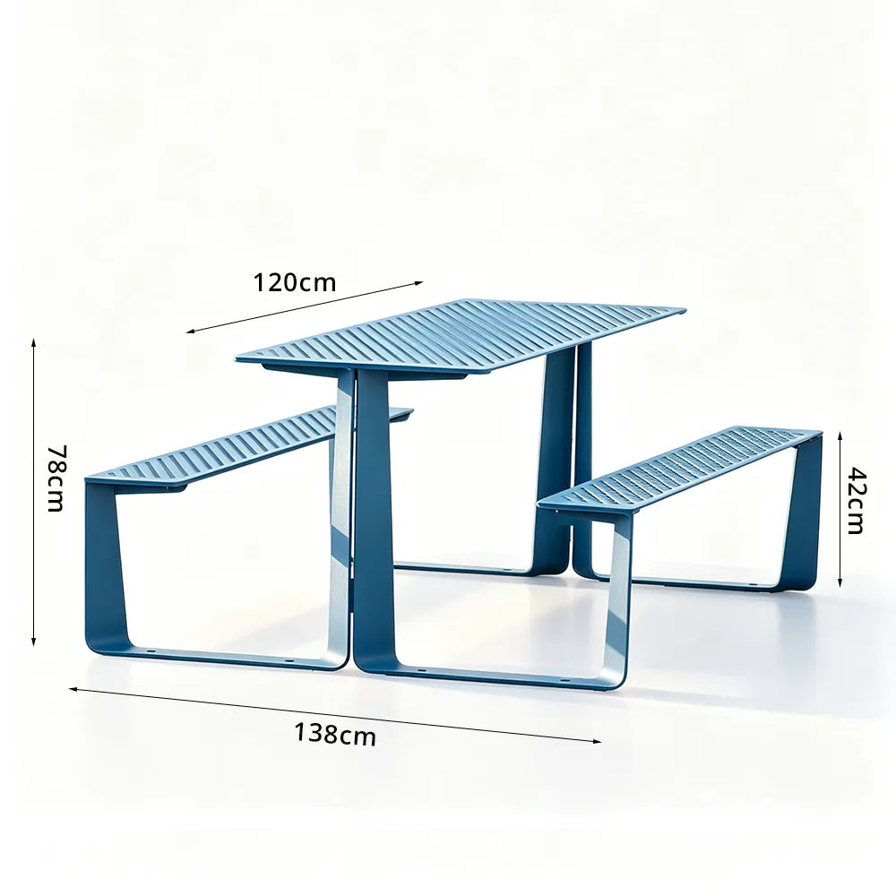SOLARA Outdoor Table and Bench Set Modern Geometric Design Stainless Steel for Patio Garden Park Courtyard