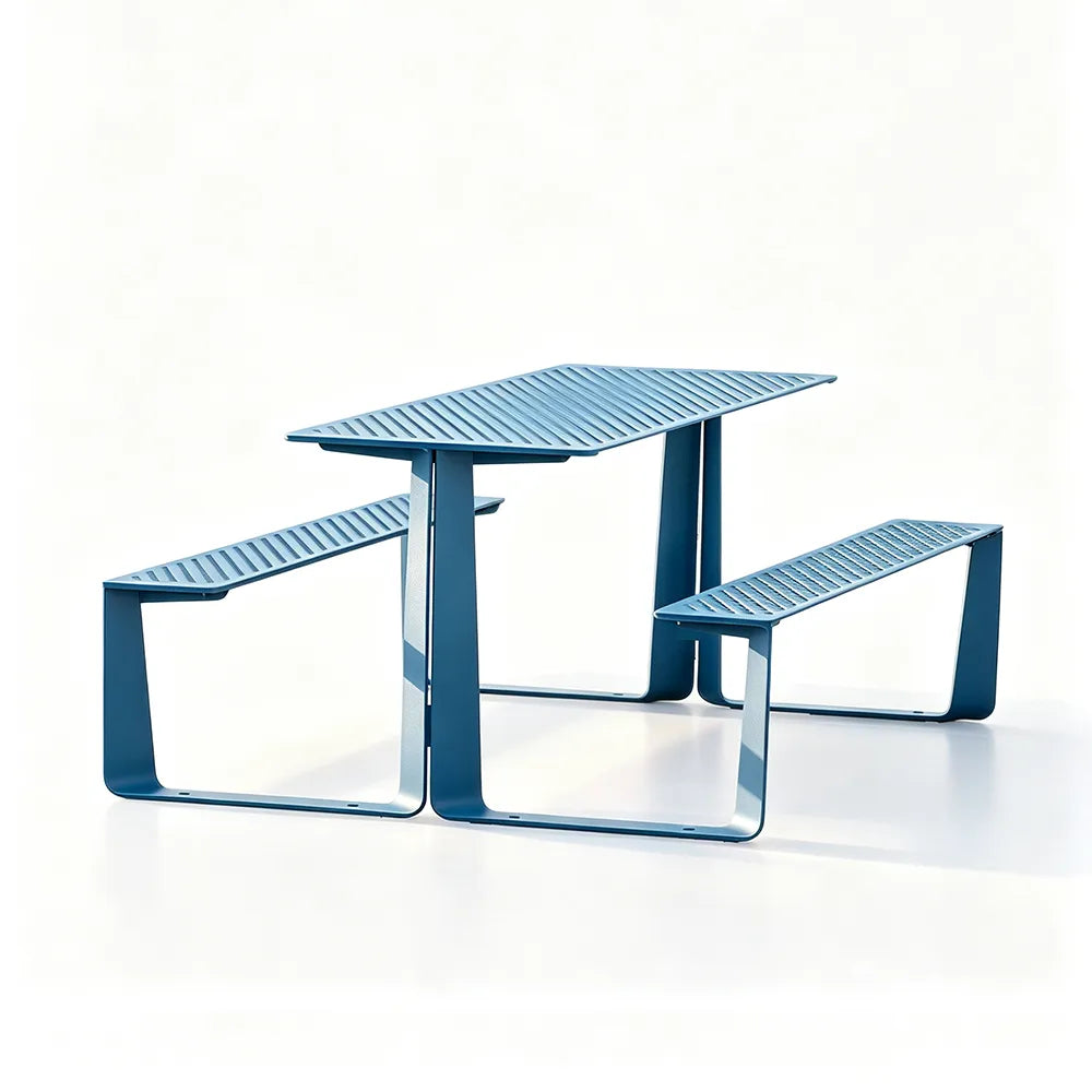 SOLARA Outdoor Table and Bench Set Modern Geometric Design Stainless Steel for Patio Garden Park Courtyard