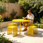SOLARA Modern Outdoor Round Dining Set 1 Table 4 Chairs Metal Frame for Patio Balcony Courtyard Cafe