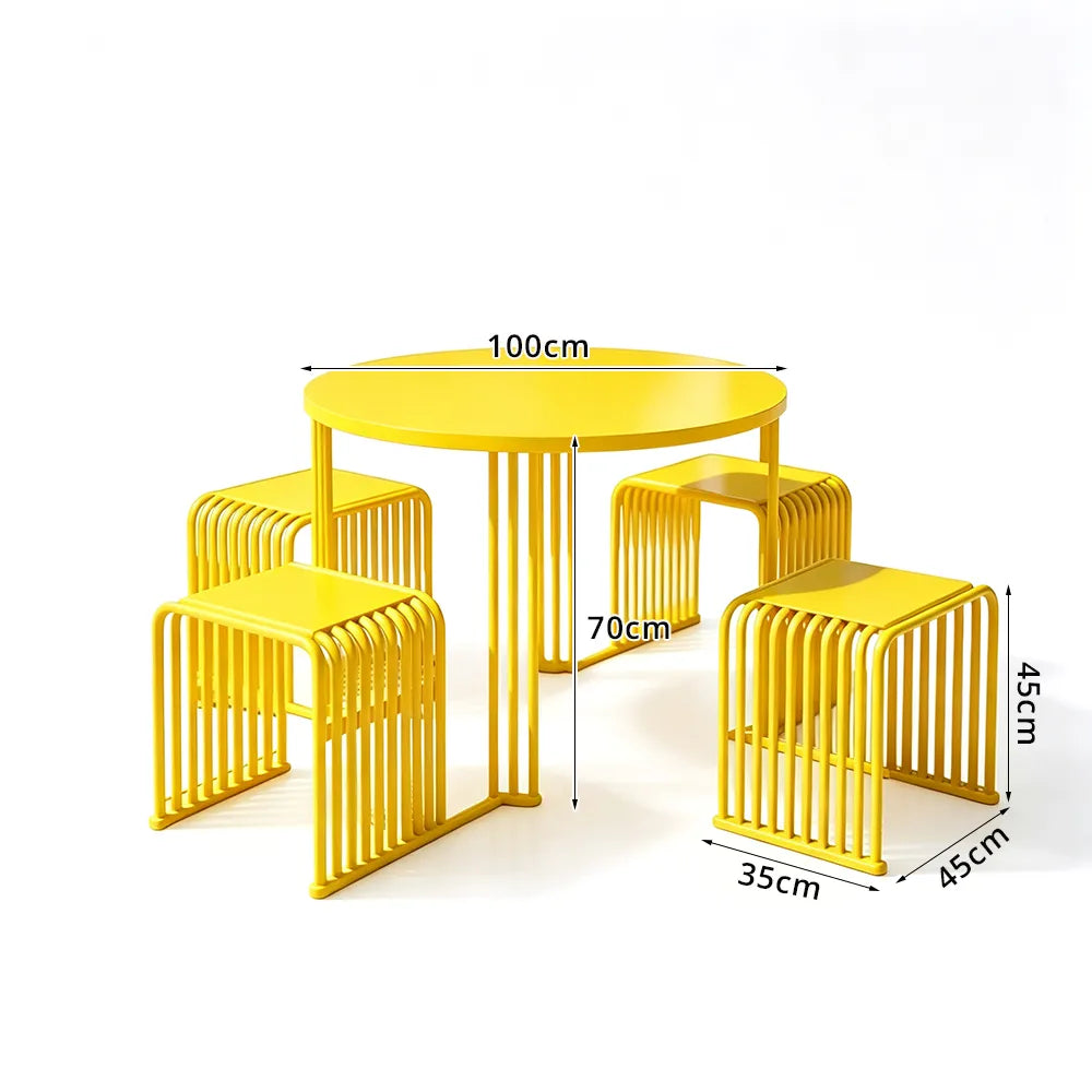 SOLARA Modern Outdoor Round Dining Set 1 Table 4 Chairs Metal Frame for Patio Balcony Courtyard Cafe