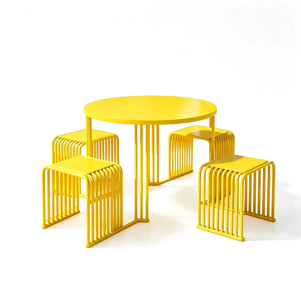 SOLARA Modern Outdoor Round Dining Set 1 Table 4 Chairs Metal Frame for Patio Balcony Courtyard Cafe