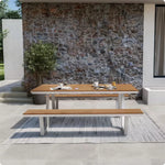 SOLARA Outdoor Table and Bench Set Aluminium Alloy Integrated Seating for Patio Courtyard Park Restaurant - White