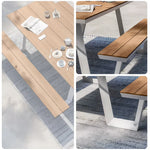 SOLARA Outdoor Table and Bench Set Aluminium Alloy Integrated Seating for Patio Courtyard Park Restaurant - White