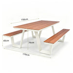 SOLARA Outdoor Table and Bench Set Aluminium Alloy Integrated Seating for Patio Courtyard Park Restaurant - White