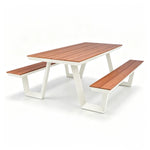 SOLARA Outdoor Table and Bench Set Aluminium Alloy Integrated Seating for Patio Courtyard Park Restaurant - White