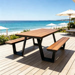 SOLARA Outdoor Table and Bench Set Aluminium Alloy Integrated Seating for Patio Courtyard Park Restaurant - Black