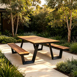 SOLARA Outdoor Table and Bench Set Aluminium Alloy Integrated Seating for Patio Courtyard Park Restaurant - Black