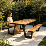 SOLARA Outdoor Table and Bench Set Aluminium Alloy Integrated Seating for Patio Courtyard Park Restaurant - Black