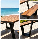 SOLARA Outdoor Table and Bench Set Aluminium Alloy Integrated Seating for Patio Courtyard Park Restaurant - Black