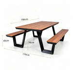 SOLARA Outdoor Table and Bench Set Aluminium Alloy Integrated Seating for Patio Courtyard Park Restaurant - Black