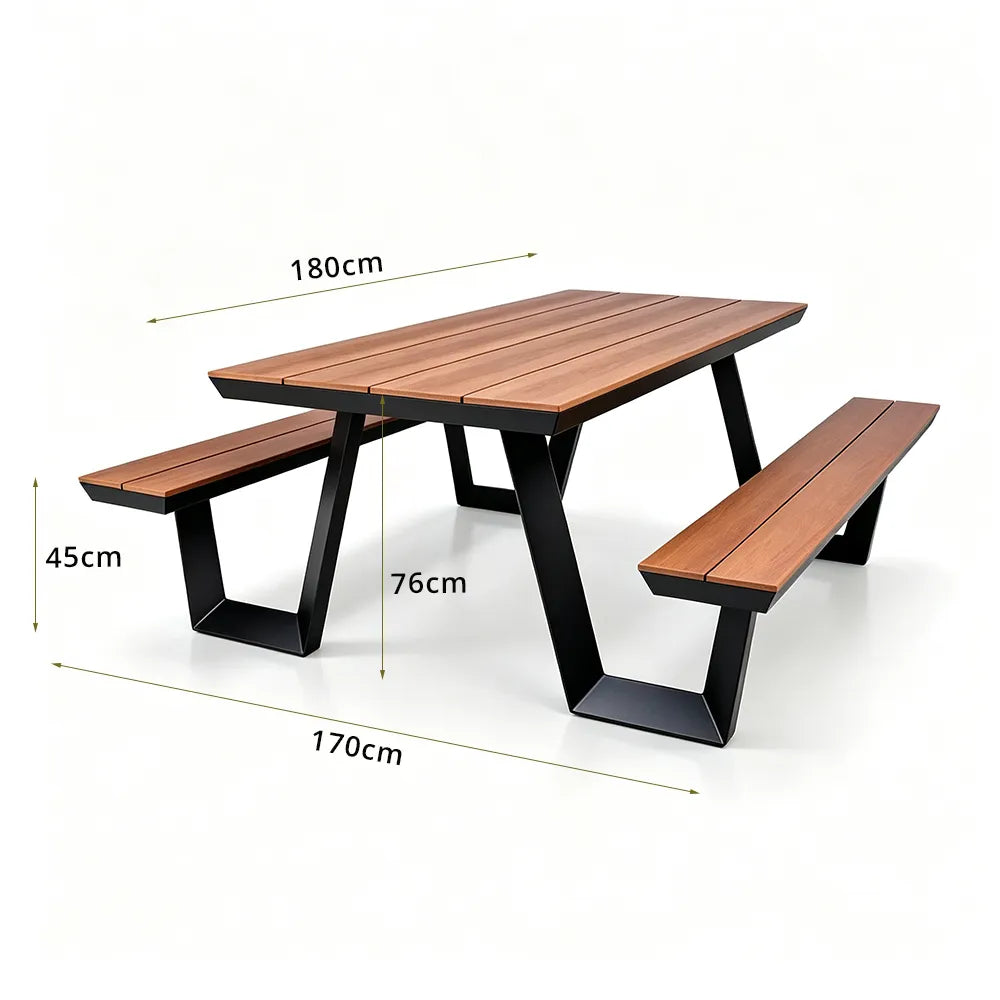 SOLARA Outdoor Table and Bench Set Aluminium Alloy Integrated Seating for Patio Courtyard Park Restaurant - Black