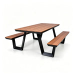 SOLARA Outdoor Table and Bench Set Aluminium Alloy Integrated Seating for Patio Courtyard Park Restaurant - Black