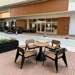 SOLARA Outdoor Round Dining Set Plastic Wood Table with Armchairs for Patio Courtyard Balcony Restaurant