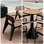 SOLARA Outdoor Round Dining Set Plastic Wood Table with Armchairs for Patio Courtyard Balcony Restaurant