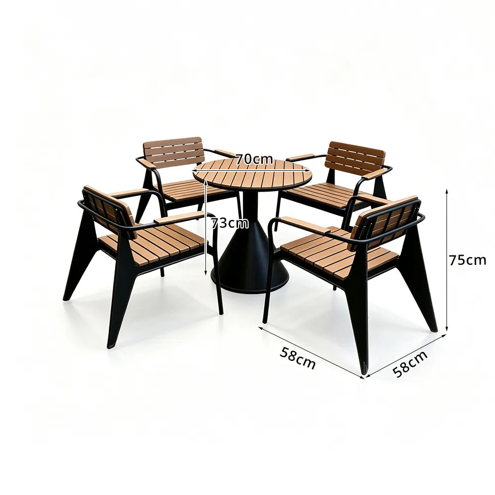 SOLARA Outdoor Round Dining Set Plastic Wood Table with Armchairs for Patio Courtyard Balcony Restaurant