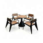 SOLARA Outdoor Round Dining Set Plastic Wood Table with Armchairs for Patio Courtyard Balcony Restaurant