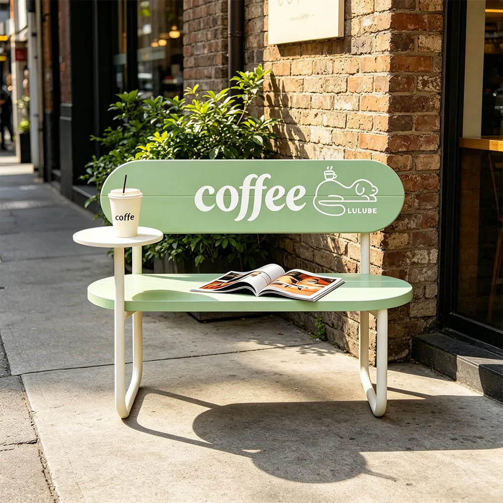 SOLARA Nordic Outdoor Bench Iron Frame with Backrest for Patio Balcony Courtyard Porch Garden - Green
