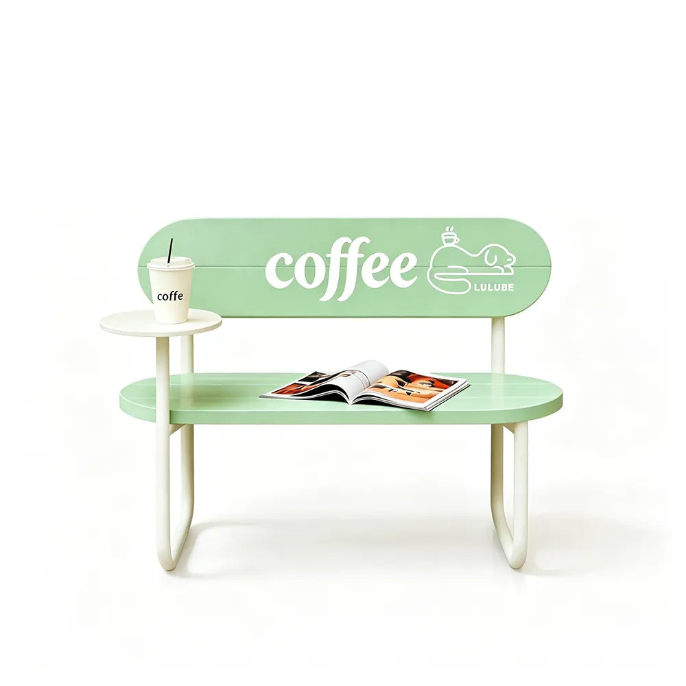 SOLARA Nordic Outdoor Bench Iron Frame with Backrest for Patio Balcony Courtyard Porch Garden - Green