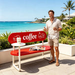 SOLARA Nordic Outdoor Bench Iron Frame with Backrest for Patio Balcony Courtyard Porch Garden - Red