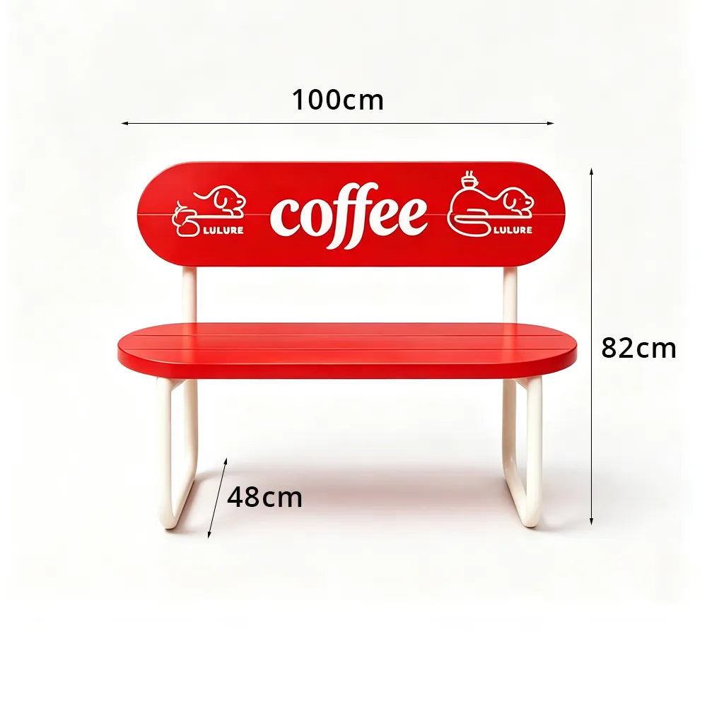 SOLARA Nordic Outdoor Bench Iron Frame with Backrest for Patio Balcony Courtyard Porch Garden - Red