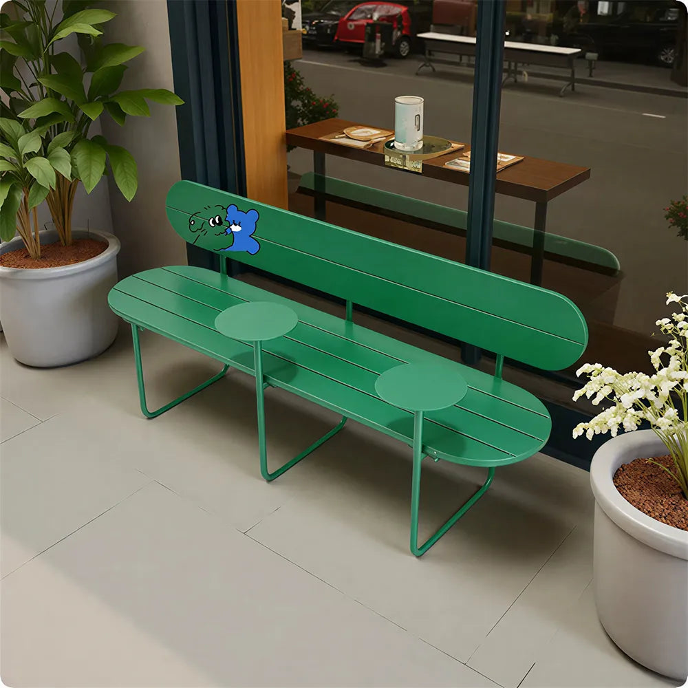 SOLARA Nordic Outdoor Bench 180cm Iron Frame with Backrest for Patio Balcony Courtyard Porch Garden - Green