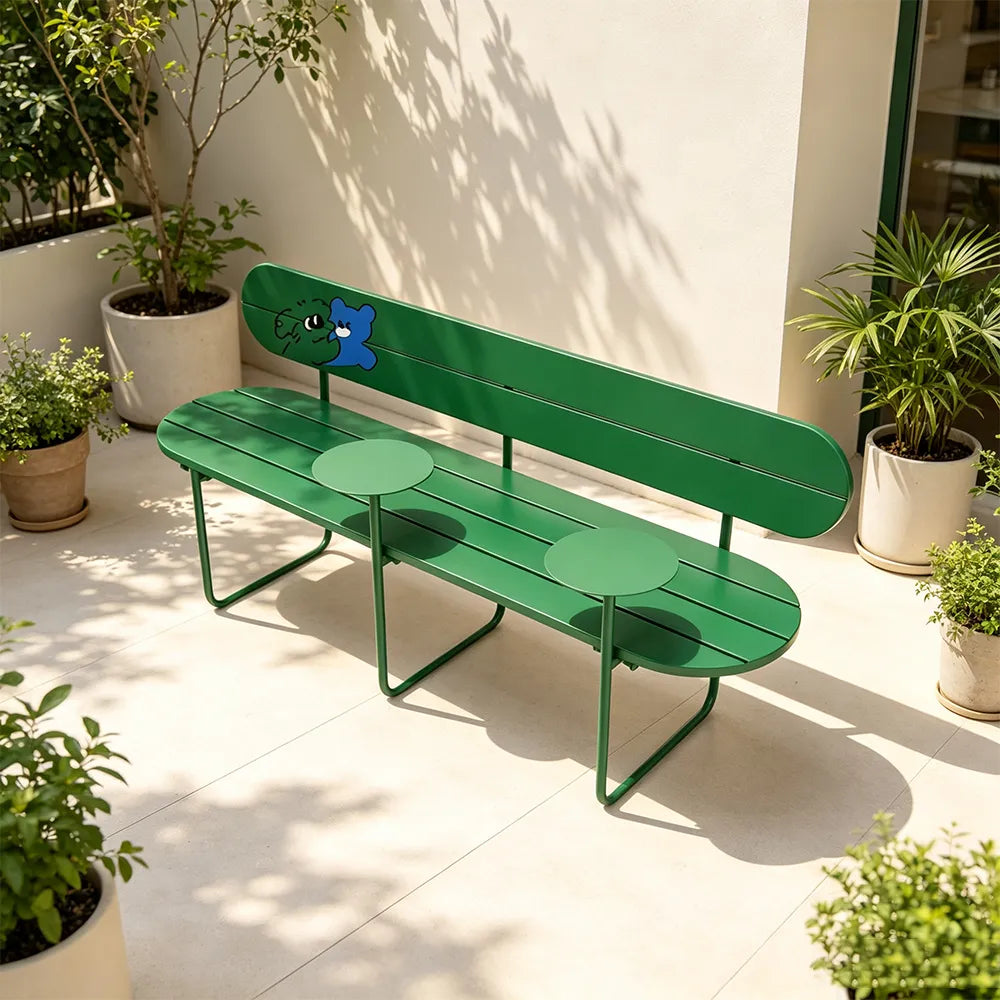 SOLARA Nordic Outdoor Bench 180cm Iron Frame with Backrest for Patio Balcony Courtyard Porch Garden - Green