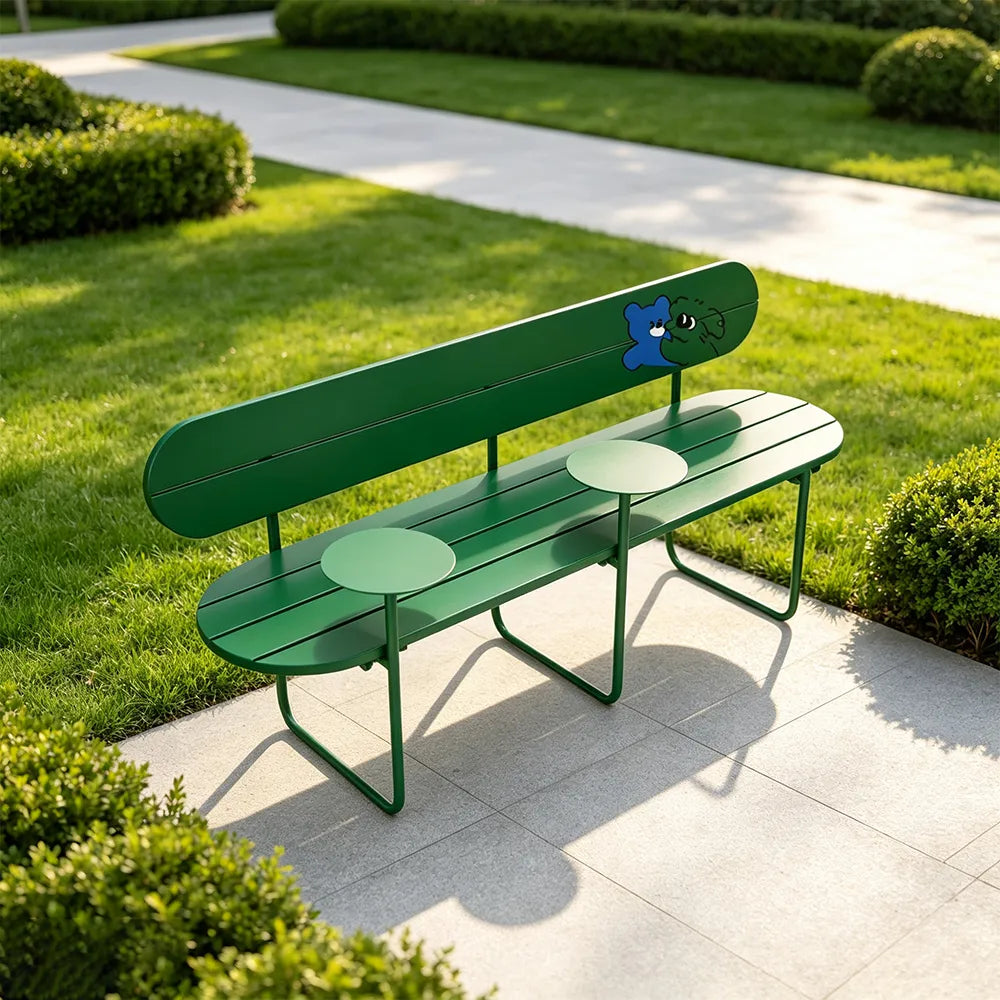 SOLARA Nordic Outdoor Bench 180cm Iron Frame with Backrest for Patio Balcony Courtyard Porch Garden - Green
