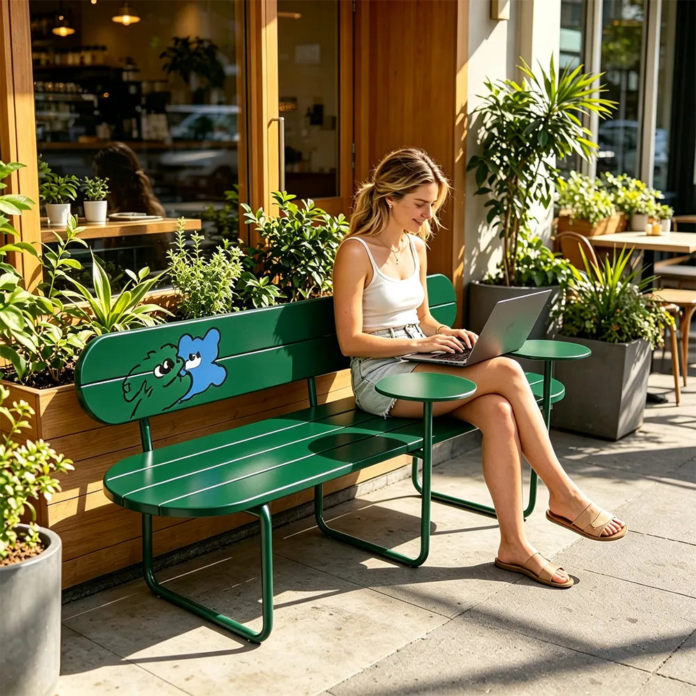 SOLARA Nordic Outdoor Bench 180cm Iron Frame with Backrest for Patio Balcony Courtyard Porch Garden - Green