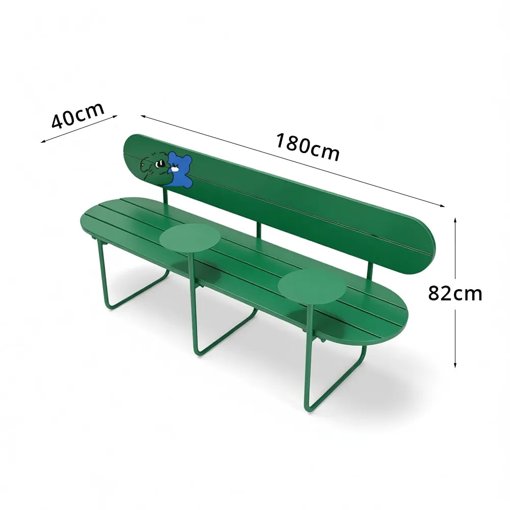 SOLARA Nordic Outdoor Bench 180cm Iron Frame with Backrest for Patio Balcony Courtyard Porch Garden - Green