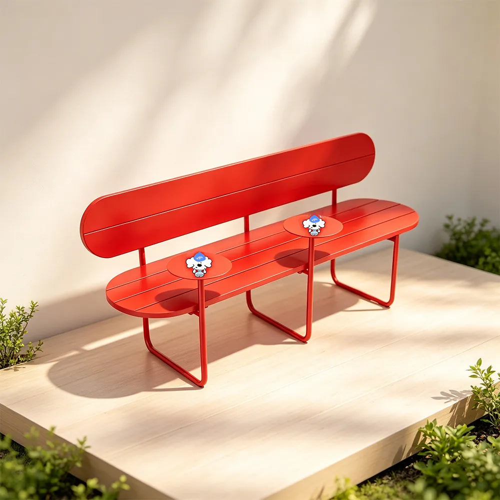 SOLARA Nordic Outdoor Bench 180cm Iron Frame with Backrest for Patio Balcony Courtyard Porch Garden - Red