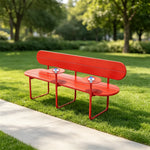 SOLARA Nordic Outdoor Bench 180cm Iron Frame with Backrest for Patio Balcony Courtyard Porch Garden - Red