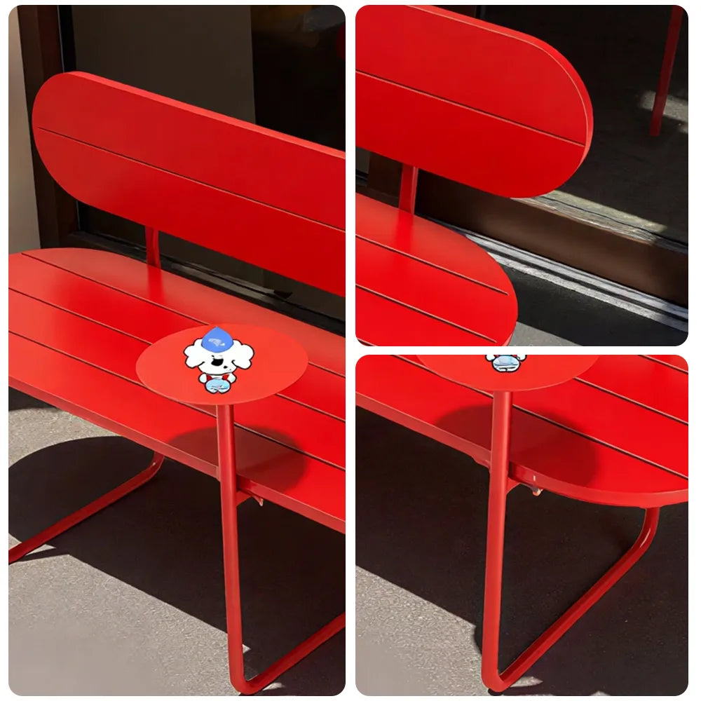SOLARA Nordic Outdoor Bench 180cm Iron Frame with Backrest for Patio Balcony Courtyard Porch Garden - Red