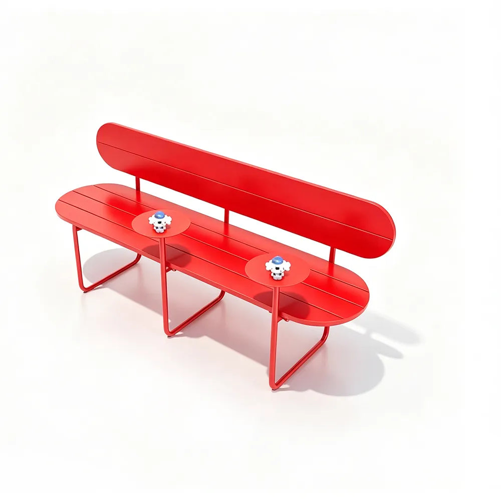 SOLARA Nordic Outdoor Bench 180cm Iron Frame with Backrest for Patio Balcony Courtyard Porch Garden - Red