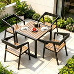 SOLARA Industrial Outdoor Dining Set Plastic Wood Table Stackable Chairs for Patio Courtyard Cafe Restaurant