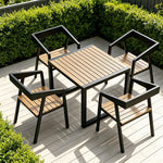 SOLARA Industrial Outdoor Dining Set Plastic Wood Table Stackable Chairs for Patio Courtyard Cafe Restaurant