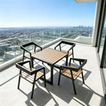 SOLARA Industrial Outdoor Dining Set Plastic Wood Table Stackable Chairs for Patio Courtyard Cafe Restaurant