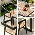 SOLARA Industrial Outdoor Dining Set Plastic Wood Table Stackable Chairs for Patio Courtyard Cafe Restaurant