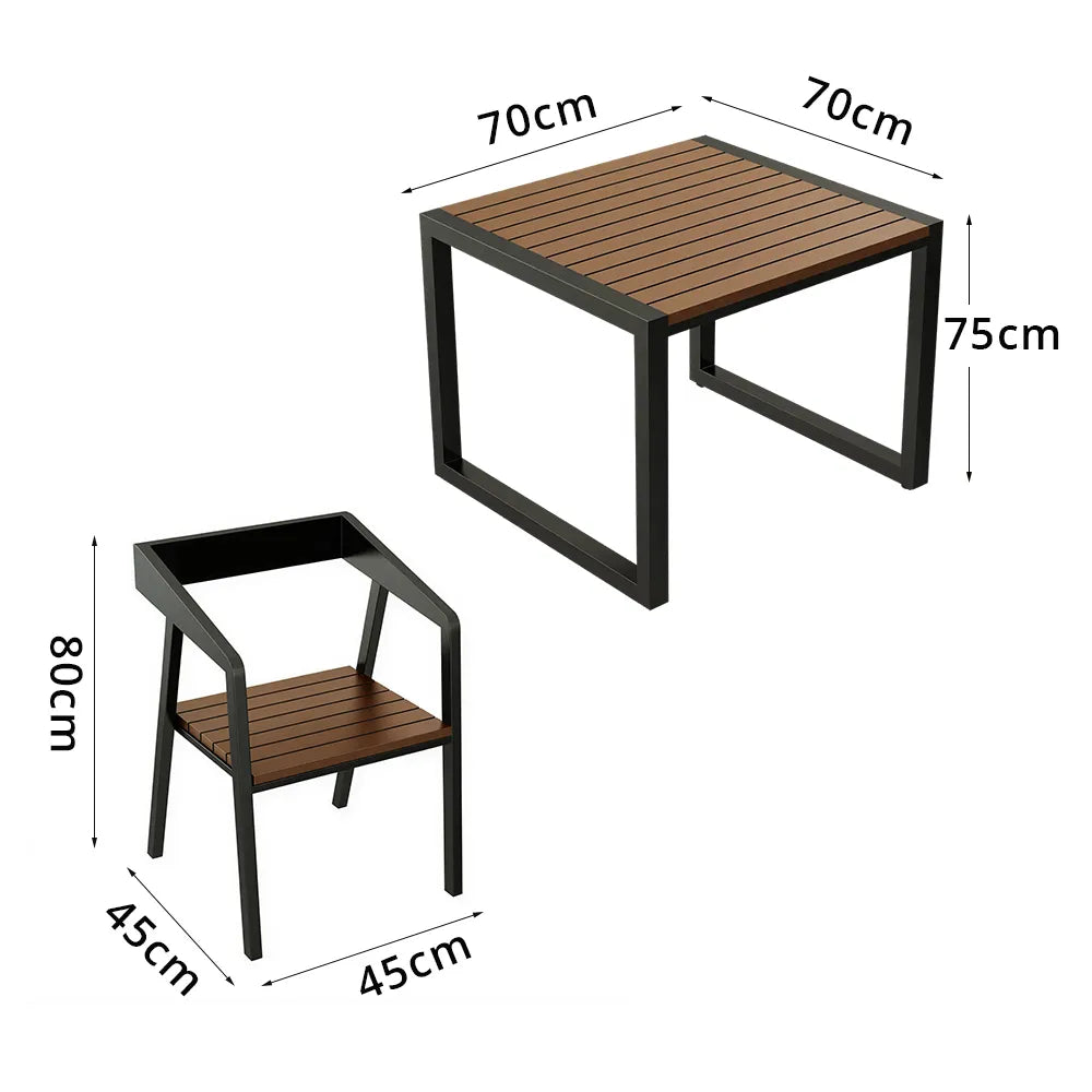 SOLARA Industrial Outdoor Dining Set Plastic Wood Table Stackable Chairs for Patio Courtyard Cafe Restaurant