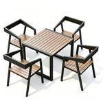 SOLARA Industrial Outdoor Dining Set Plastic Wood Table Stackable Chairs for Patio Courtyard Cafe Restaurant