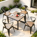 SOLARA Outdoor Bistro Set Weather Resistant Plastic Wood Table Metal Frame for Balcony Patio Cafe Garden