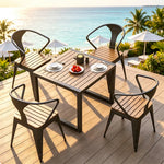 SOLARA Outdoor Bistro Set Weather Resistant Plastic Wood Table Metal Frame for Balcony Patio Cafe Garden
