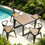 SOLARA Outdoor Bistro Set Weather Resistant Plastic Wood Table Metal Frame for Balcony Patio Cafe Garden