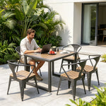SOLARA Outdoor Bistro Set Weather Resistant Plastic Wood Table Metal Frame for Balcony Patio Cafe Garden