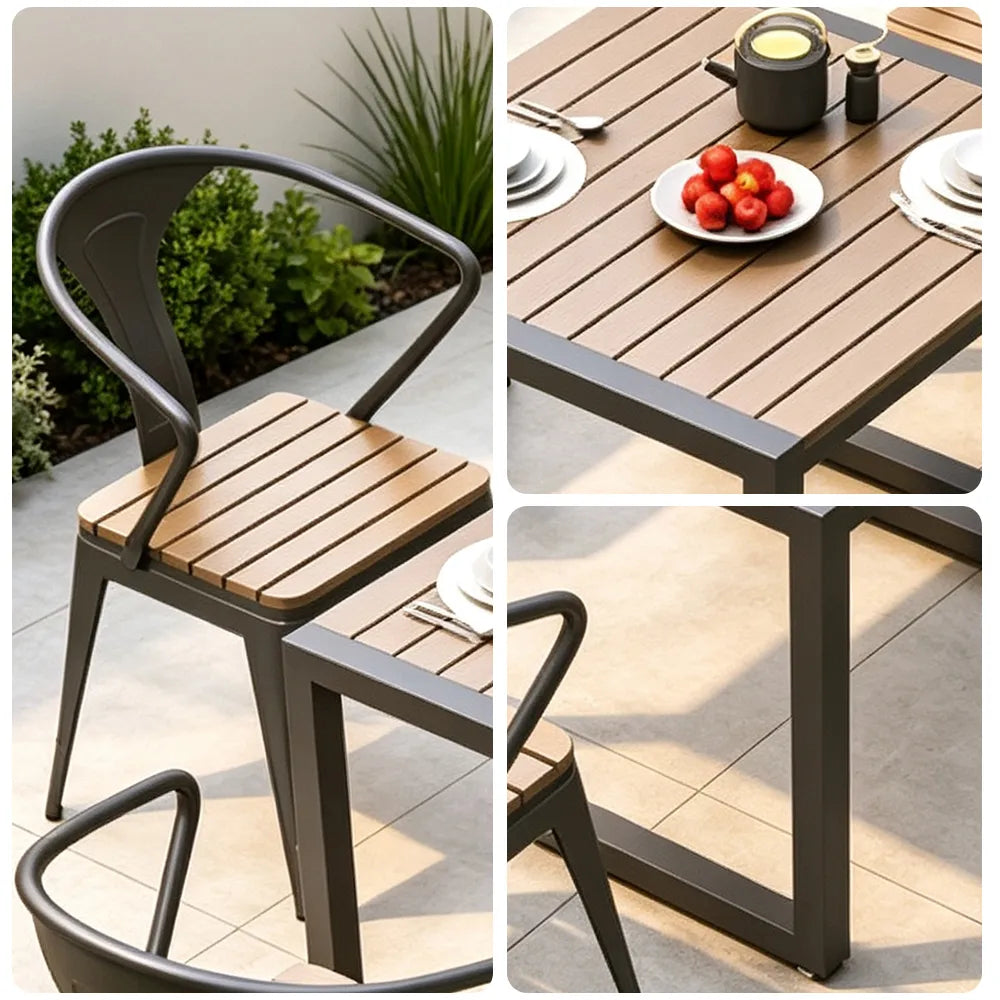 SOLARA Outdoor Bistro Set Weather Resistant Plastic Wood Table Metal Frame for Balcony Patio Cafe Garden